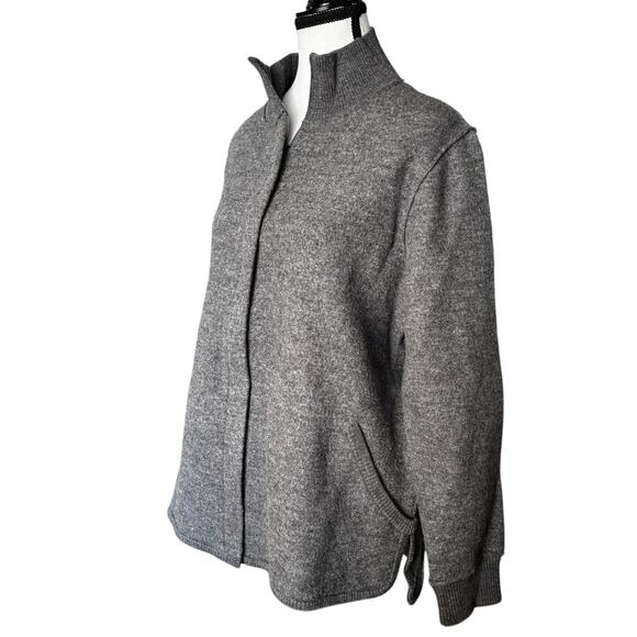 Eileen Fisher Jacket Womens Medium 100% Wool Gray Zip Up Ribbed Collar Sweater - Picture 1 of 11